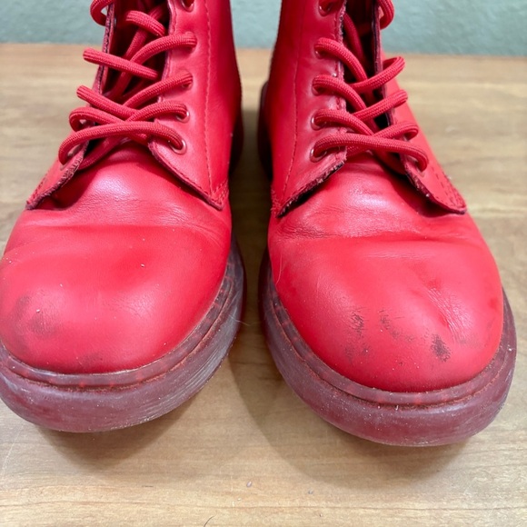 Dr. Marten's Red Kids Combat Lace Up Leather Boots with Size Zipper Youth size 3 - Picture 4 of 16